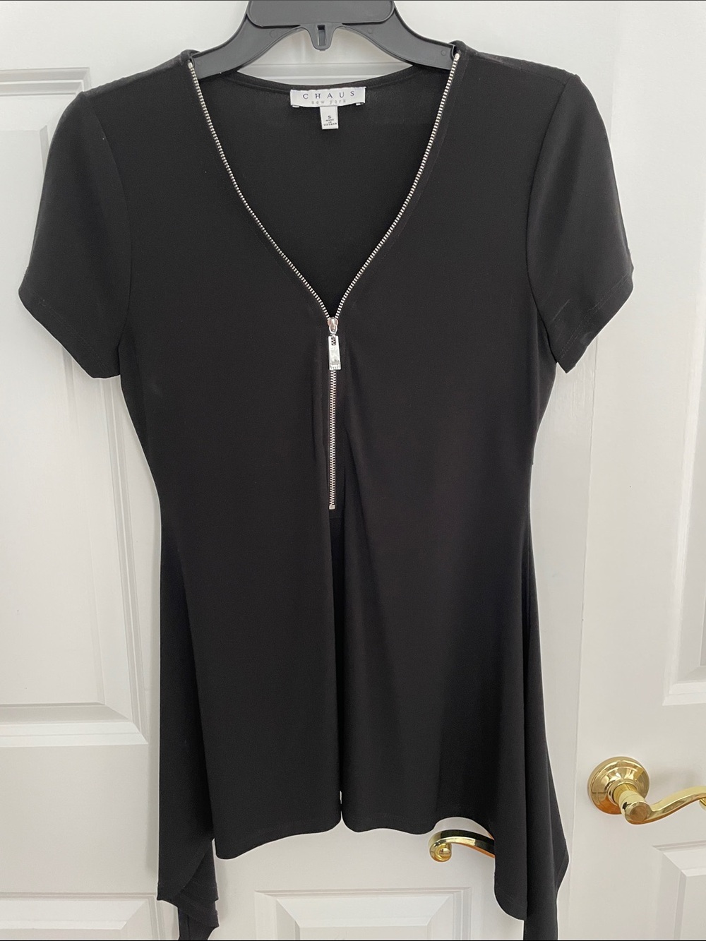 Chaus black Short Sleeve Zip-Front Tunic